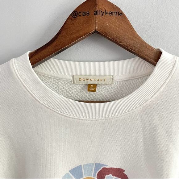 Downeast Basics | Tyler Pullover White Sweatshirt Awaken Adventure Sun Arch Top - Picture 3 of 9